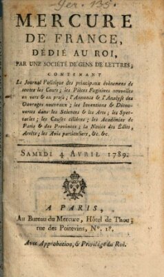 Mercure de France Samstag 4. April 1789