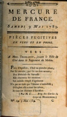 Mercure de France Samstag 9. Mai 1789