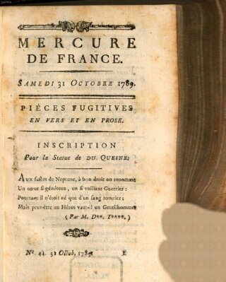 Mercure de France Samstag 31. Oktober 1789