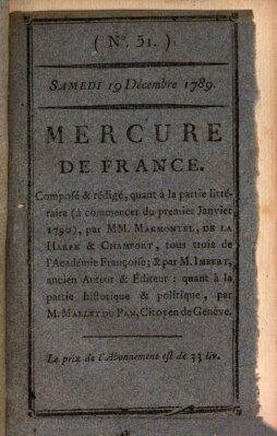 Mercure de France Samstag 19. Dezember 1789