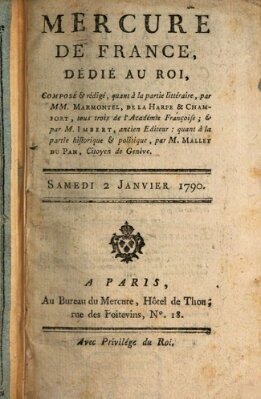 Mercure de France Samstag 2. Januar 1790