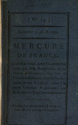 Mercure de France Samstag 3. April 1790