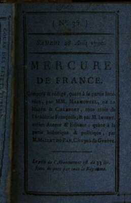 Mercure de France Samstag 28. August 1790