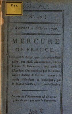 Mercure de France Samstag 2. Oktober 1790