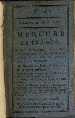 Mercure de France Samstag 2. April 1791