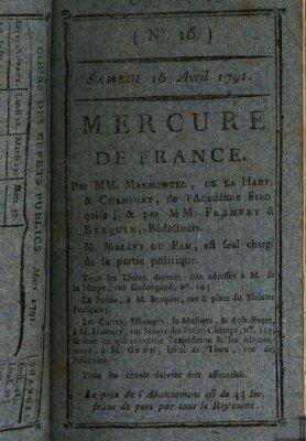 Mercure de France Samstag 16. April 1791