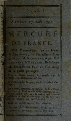 Mercure de France Samstag 27. August 1791