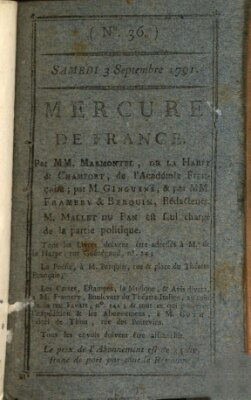 Mercure de France Samstag 3. September 1791