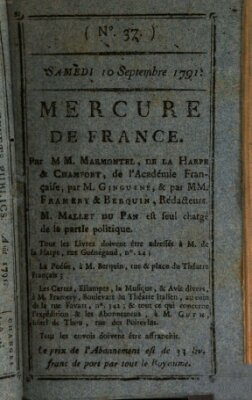 Mercure de France Samstag 10. September 1791