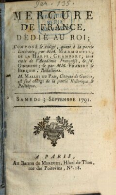 Mercure de France Samstag 3. September 1791