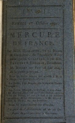 Mercure de France Samstag 1. Oktober 1791