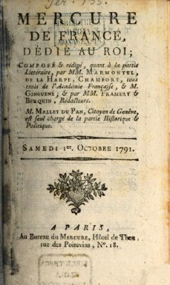 Mercure de France Samstag 1. Oktober 1791