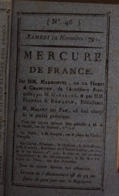 Mercure de France Samstag 12. November 1791