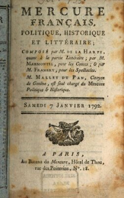 Mercure de France Samstag 7. Januar 1792