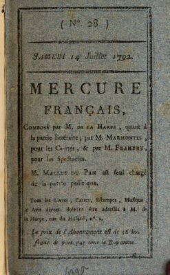 Mercure de France Samstag 14. Juli 1792