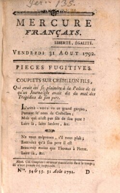 Mercure de France Freitag 31. August 1792