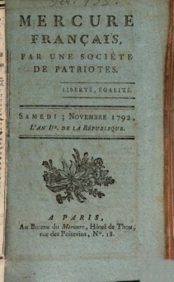 Mercure de France Samstag 3. November 1792