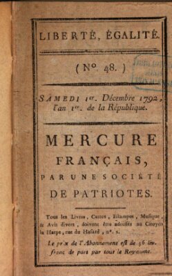 Mercure de France Samstag 1. Dezember 1792