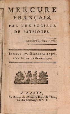 Mercure de France Samstag 1. Dezember 1792