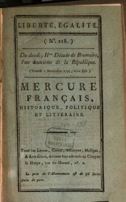 Mercure de France Samstag 2. November 1793