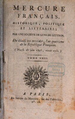 Mercure de France Dienstag 28. Juni 1796