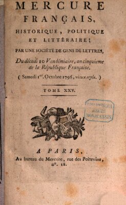 Mercure de France Samstag 1. Oktober 1796