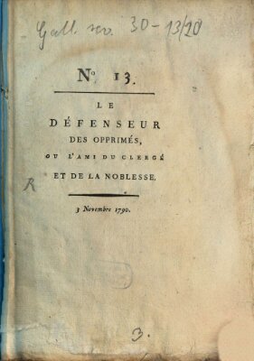 Le défenseur des opprimés Mittwoch 3. November 1790