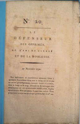 Le défenseur des opprimés Samstag 27. November 1790