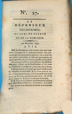 Le défenseur des opprimés Mittwoch 22. Dezember 1790