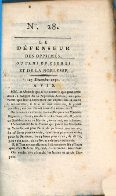 Le défenseur des opprimés Samstag 25. Dezember 1790