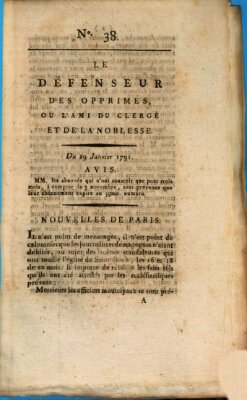 Le défenseur des opprimés Samstag 29. Januar 1791