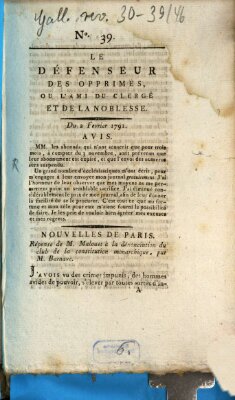 Le défenseur des opprimés Mittwoch 9. Februar 1791