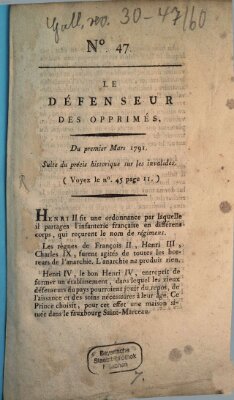 Le défenseur des opprimés Dienstag 1. März 1791