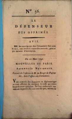 Le défenseur des opprimés Dienstag 22. März 1791