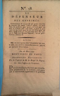 Le défenseur des opprimés Samstag 26. März 1791