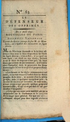 Le défenseur des opprimés Donnerstag 7. April 1791