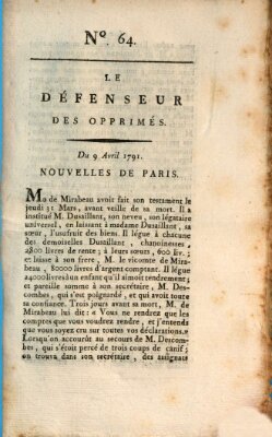 Le défenseur des opprimés Samstag 9. April 1791