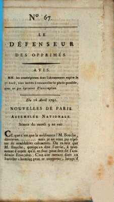 Le défenseur des opprimés Samstag 16. April 1791