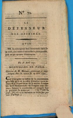 Le défenseur des opprimés Donnerstag 28. April 1791