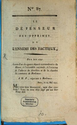 Le défenseur des opprimés Donnerstag 2. Juni 1791