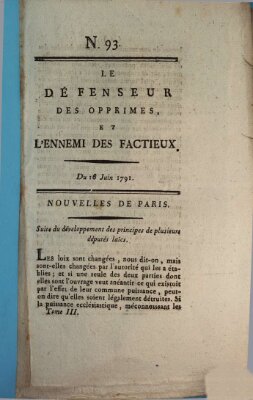 Le défenseur des opprimés Donnerstag 16. Juni 1791