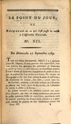 Le point du jour ou Résultat de ce qui s'est passé la veille à l'Assemblée Nationale Sonntag 27. September 1789