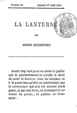 La lanterne Samstag 1. August 1868