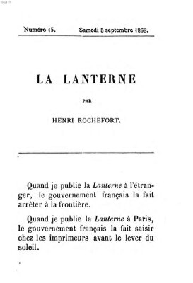 La lanterne Samstag 5. September 1868