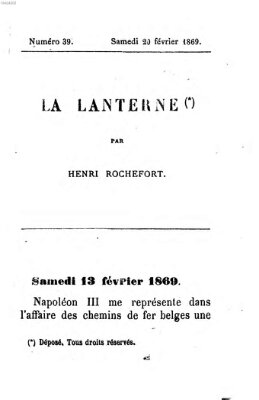 La lanterne Samstag 20. Februar 1869