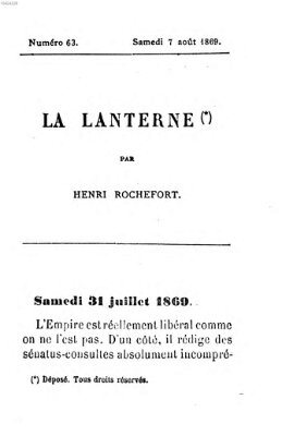 La lanterne Samstag 7. August 1869