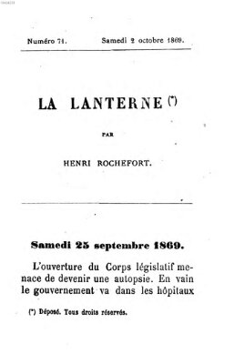 La lanterne Samstag 2. Oktober 1869