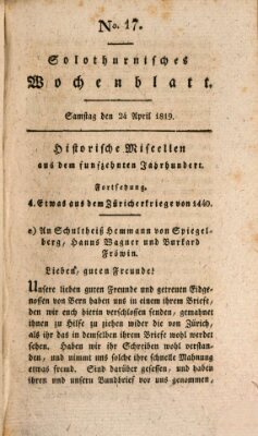 Solothurnisches Wochenblatt Samstag 24. April 1819