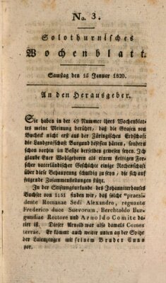 Solothurnisches Wochenblatt Samstag 15. Januar 1820