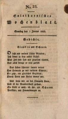 Solothurnisches Wochenblatt Samstag 3. Juni 1820